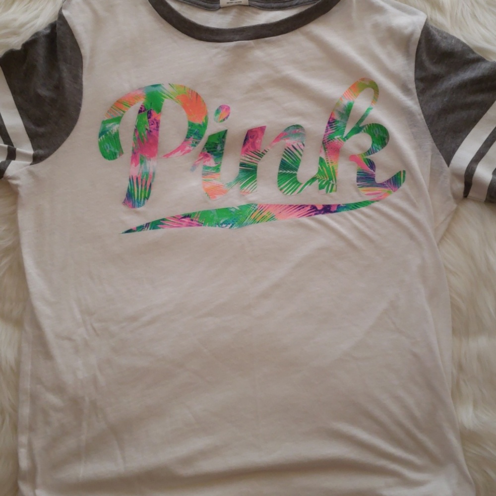 PINK tropical print logo tee